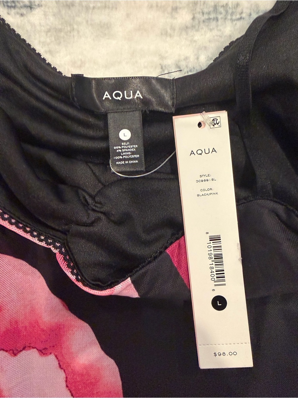 Bloomingdale’s Aqua Black Maxi Slip Dress with Fuchsia Floral Print - Picture 3 of 3